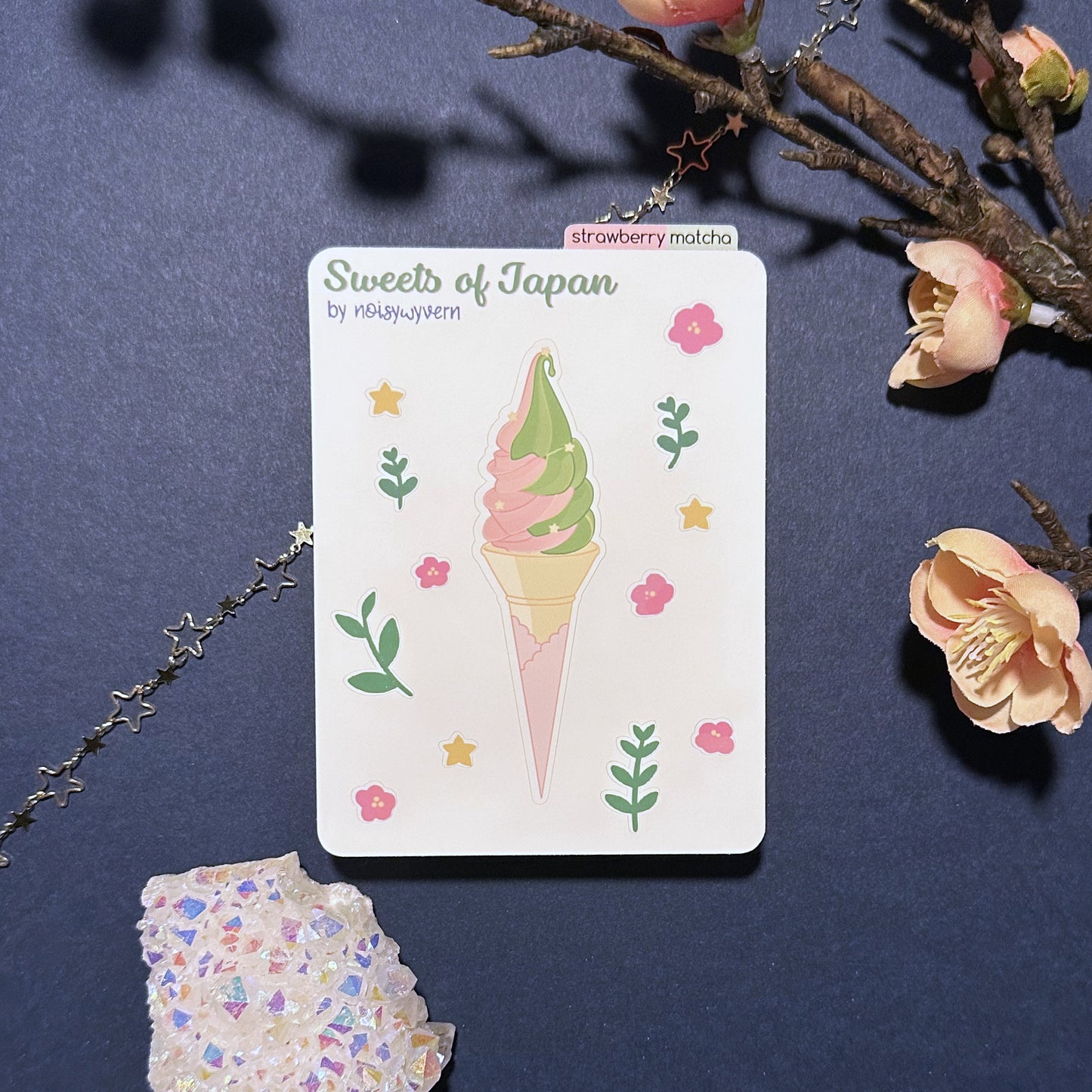 Strawberry Matcha Ice Cream Vinyl Sticker Sheet