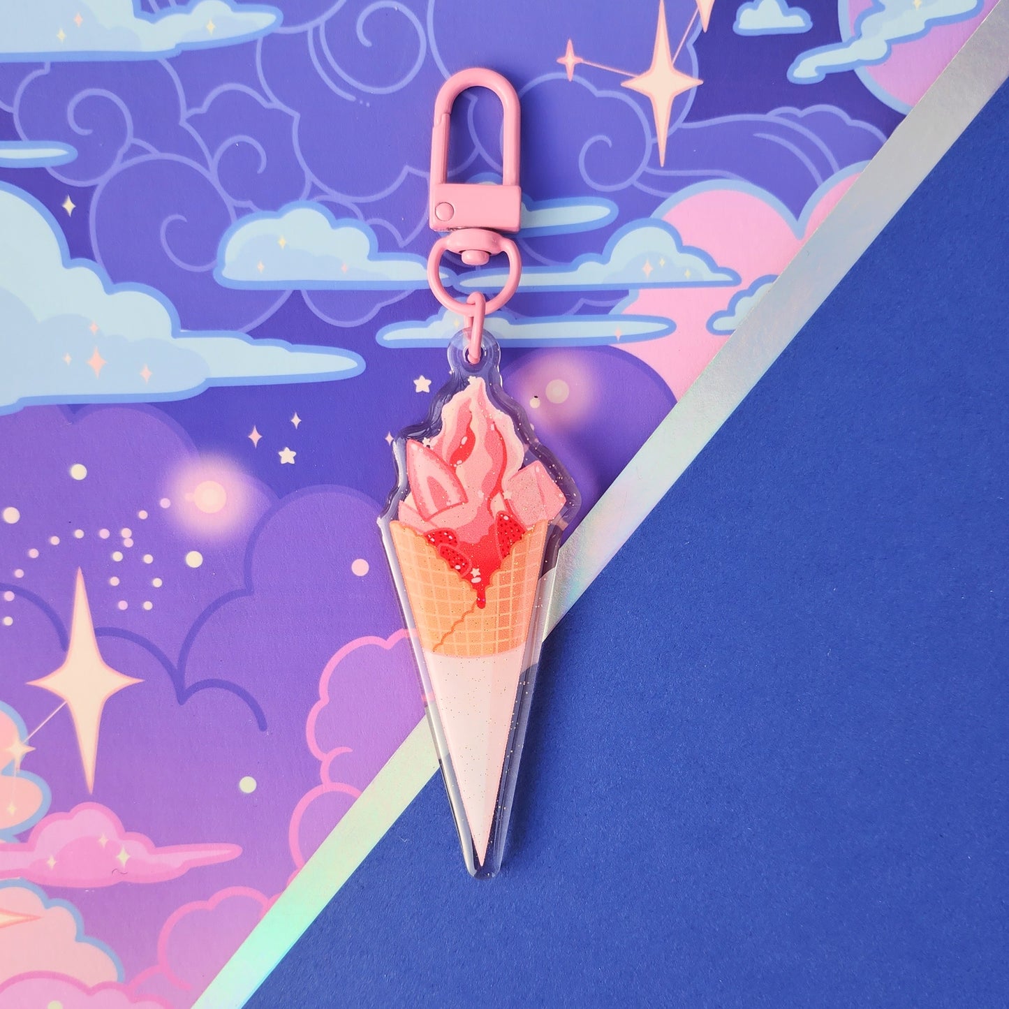 Strawberry Ice Cream Glitter Acrylic Charm