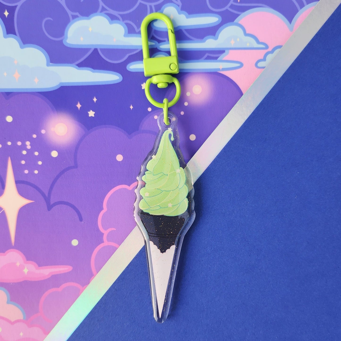 Matcha Ice Cream Glitter Acrylic Charm