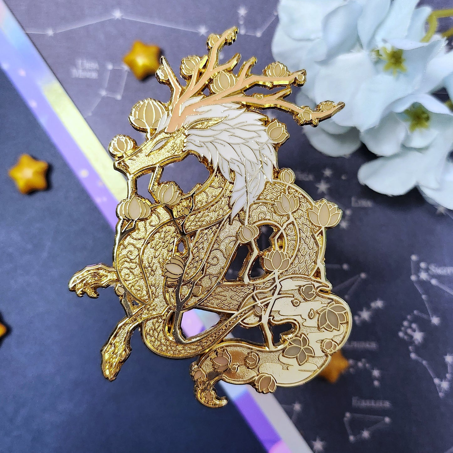 Solar Flowers Dragon Enamel Pin