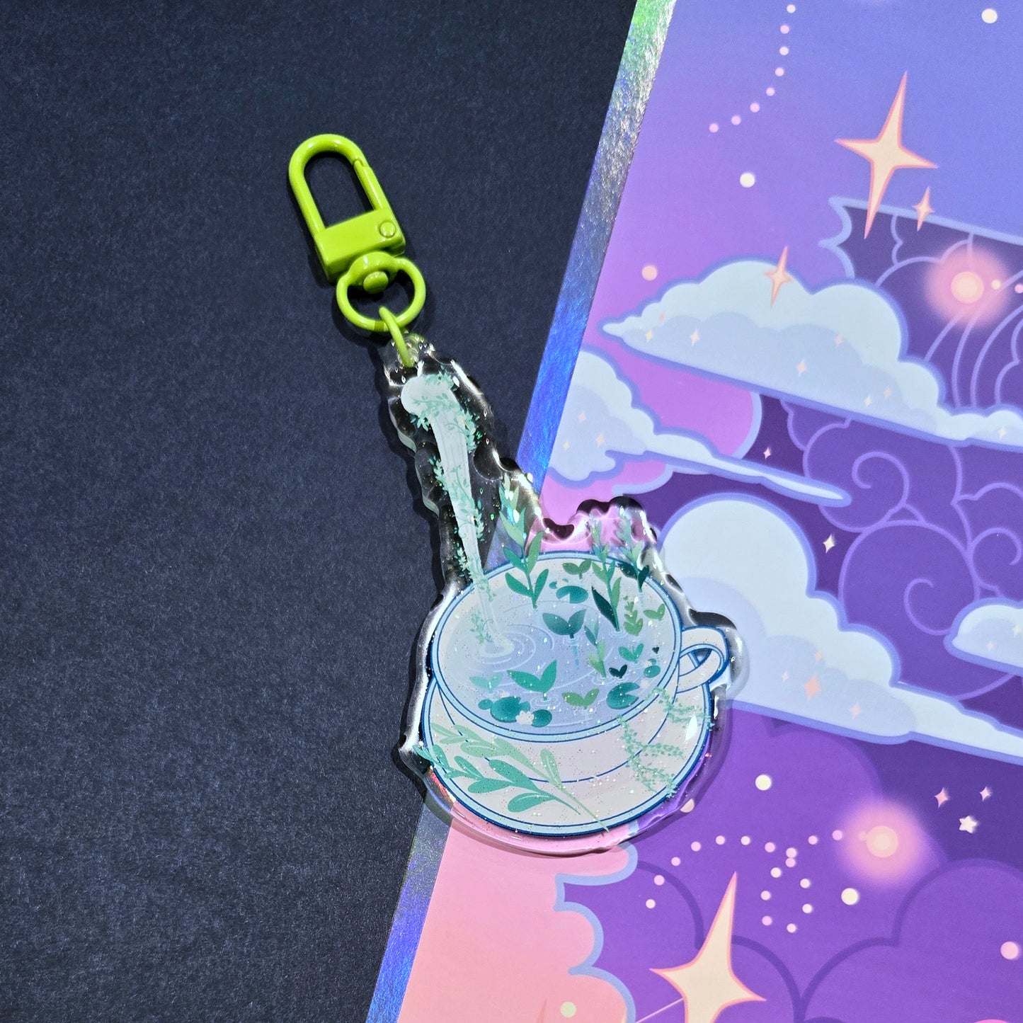 Sprout Tea Glitter Acrylic Charm