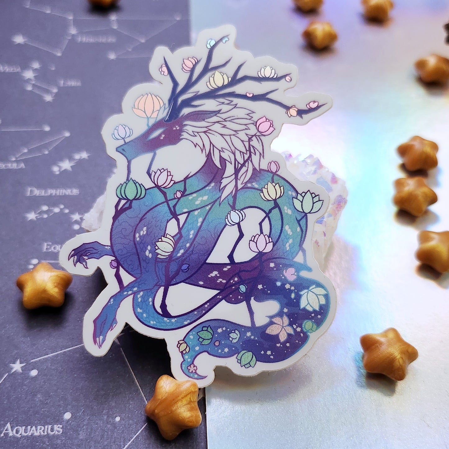 Flower Dragon Holographic Sticker