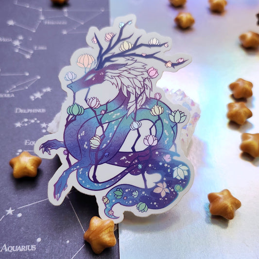 Flower Dragon Holographic Sticker