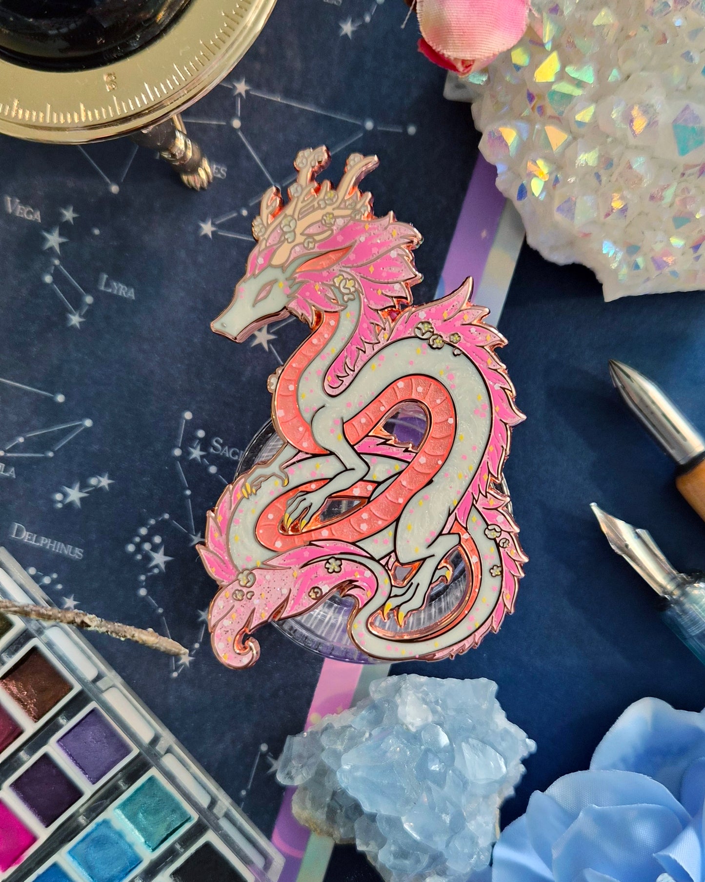 Sakura Dragon Enamel Pin, Second Bloom