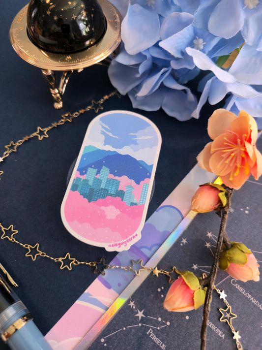 Cityscape Sakura Holographic Sticker