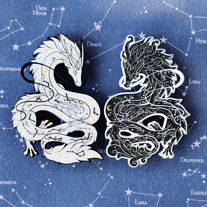 Black and White Dragons Enamel Pins