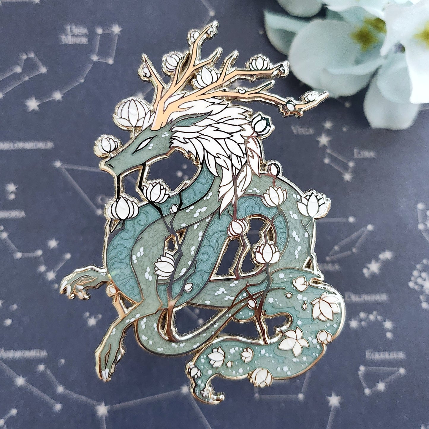Ghost Flowers Dragon Enamel Pin